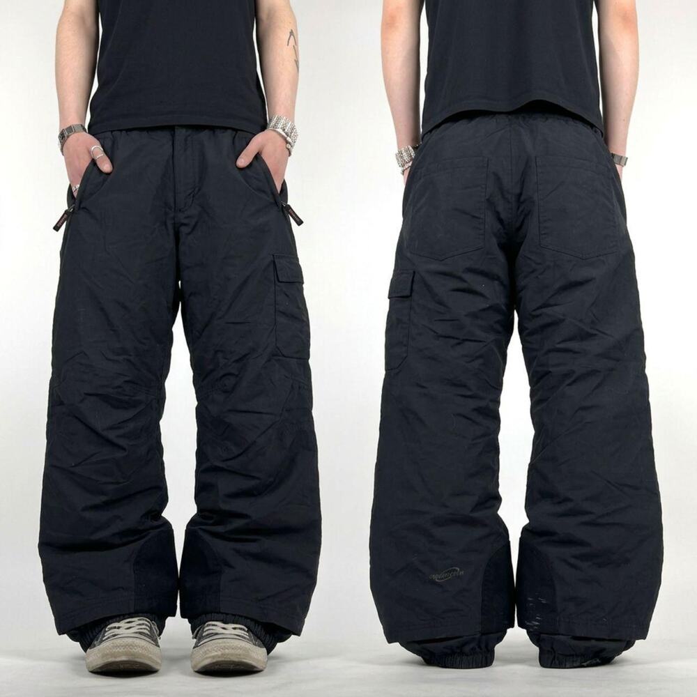 Vintage y2k black cargo baggy wide leg skater faded archive ski pants